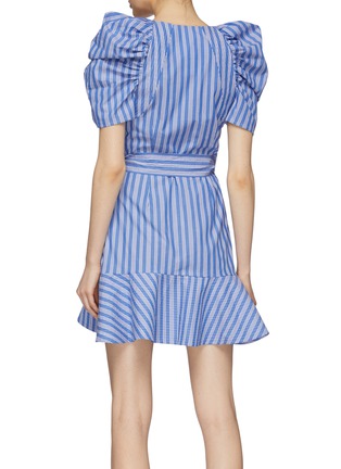 Back View - Click To Enlarge - C/MEO COLLECTIVE - 'Motivations' puff sleeve ruffle hem stripe wrap dress