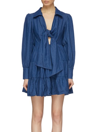 Main View - Click To Enlarge - C/MEO COLLECTIVE - 'Kind To You' knot front tiered denim dress