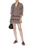 Figure View - Click To Enlarge - ALICE & OLIVIA - 'Arnette' tie neck graphic print tiered tunic dress
