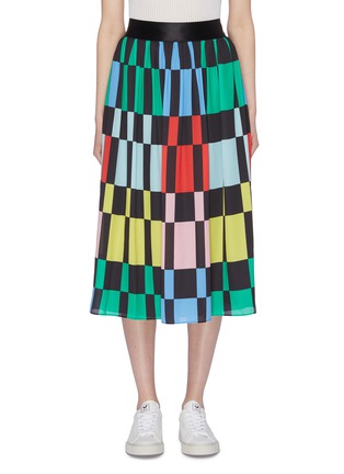 Main View - Click To Enlarge - ALICE & OLIVIA - 'Melda' colourblock geometric print pleated midi skirt