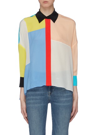 Main View - Click To Enlarge - ALICE & OLIVIA - 'Shaw' colourblock patchwork silk shirt