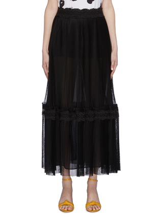 Main View - Click To Enlarge - ALICE & OLIVIA - 'Emmie' lace trim tiered hem pleated tulle skirt