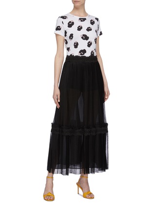 Figure View - Click To Enlarge - ALICE & OLIVIA - 'Emmie' lace trim tiered hem pleated tulle skirt