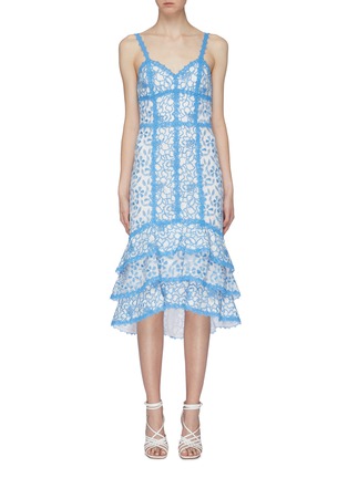 Main View - Click To Enlarge - ALICE & OLIVIA - 'Diane' tiered hem floral crochet lace midi dress