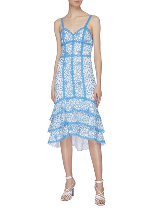 Figure View - Click To Enlarge - ALICE & OLIVIA - 'Diane' tiered hem floral crochet lace midi dress