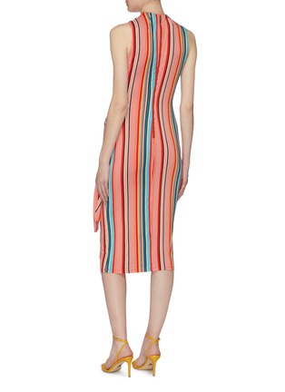 Back View - Click To Enlarge - ALICE & OLIVIA - 'Delora' sash tie waist stripe high neck dress