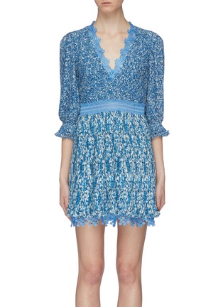 Main View - Click To Enlarge - ALICE & OLIVIA - 'Jonna' lace trim floral print pleated mini dress