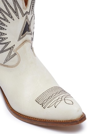 Detail View - Click To Enlarge - GOLDEN GOOSE - 'Wish Star' contrast geometric topstitching distressed leather boots