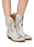 Figure View - Click To Enlarge - GOLDEN GOOSE - 'Wish Star' contrast geometric topstitching distressed leather boots