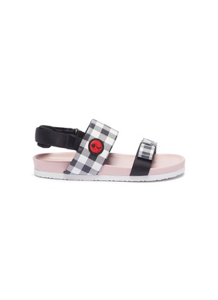 Main View - Click To Enlarge - WINK - 'Birkies' gingham check leather kids slingback sandals