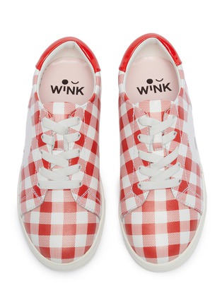 Figure View - Click To Enlarge - WINK - 'Ice Cream' logo patch gingham check leather kids sneakers