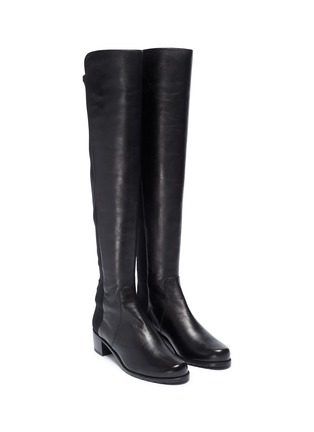 stretch leather knee high boots