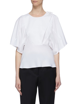 Main View - Click To Enlarge - CHRISTOPHER ESBER - Cutout drape sleeve button shoulder twill top