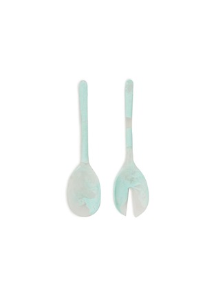 Main View - Click To Enlarge - DINOSAUR DESIGNS - Stone salad server set – Duck Egg Swirl on Clear