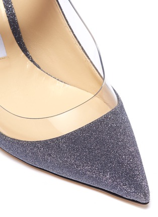 Detail View - Click To Enlarge - JIMMY CHOO - 'Hendrix 85' PVC panel buckled strap glitter mules