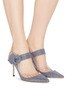 Figure View - Click To Enlarge - JIMMY CHOO - 'Hendrix 85' PVC panel buckled strap glitter mules
