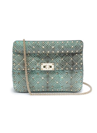 Main View - Click To Enlarge - VALENTINO GARAVANI - 'Rockstud Spike' small quilted snakeskin leather shoulder bag