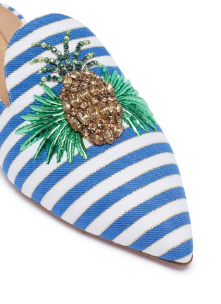 Detail View - Click To Enlarge - AQUAZZURA - 'Pineapple' embellished stripe slides