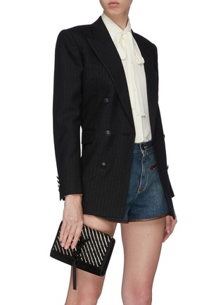 Front View - Click To Enlarge - SAINT LAURENT - 'Kate' tassel strass suede crossbody bag