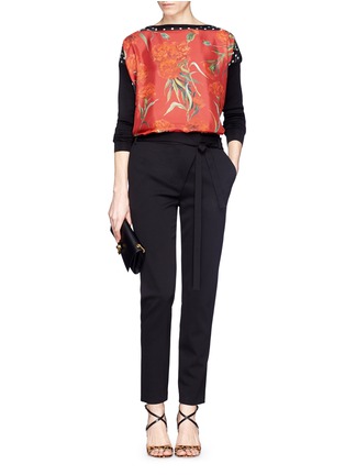 Figure View - Click To Enlarge - - - Carnation print silk front cashmere sweater