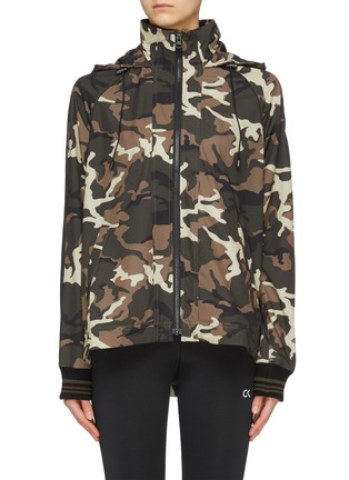 Main View - Click To Enlarge - THE UPSIDE - 'Camo Ash' print striped sleeve hooded track jacket