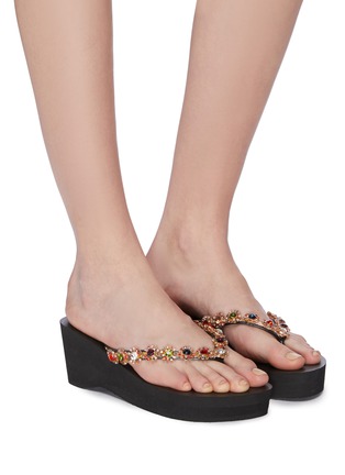 Figure View - Click To Enlarge - UZURII - 'Colorful Diana' crystal floral PVC wedge thong sandals