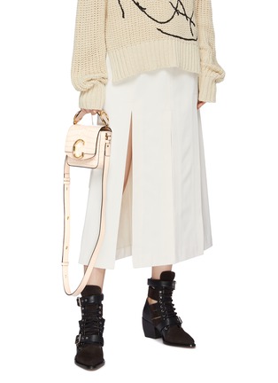 Front View - Click To Enlarge - CHLOÉ - 'Chloé C' mini croc embossed leather top handle bag