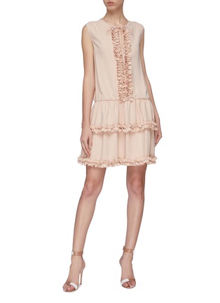 Figure View - Click To Enlarge - STELLA MCCARTNEY - Tie keyhole front ruffle trim tiered sleeveless dress