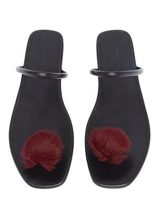 Detail View - Click To Enlarge - ALUMNAE - Fur pompom toe leather sandals