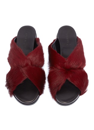 Detail View - Click To Enlarge - ALUMNAE - 'Turban' cross strap fur slide sandals