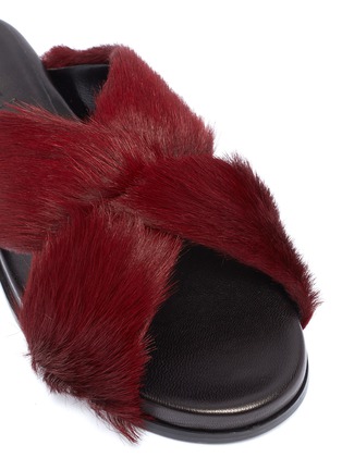 Detail View - Click To Enlarge - ALUMNAE - 'Turban' cross strap fur slide sandals