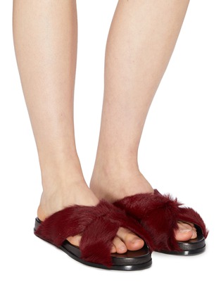 Figure View - Click To Enlarge - ALUMNAE - 'Turban' cross strap fur slide sandals