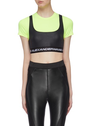 Main View - Click To Enlarge - T BY ALEXANDER WANG - 'Wash + Go' logo band colourblock trompe l'oeil bra top
