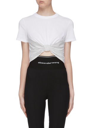 Main View - Click To Enlarge - T BY ALEXANDER WANG - Knot front colourblock cropped T-shirt