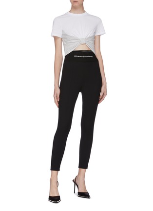 Figure View - Click To Enlarge - T BY ALEXANDER WANG - Knot front colourblock cropped T-shirt