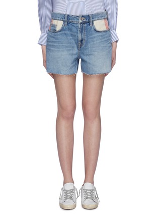 Main View - Click To Enlarge - CURRENT/ELLIOTT - 'The Aficionado' frayed cuff contrast pocket denim shorts