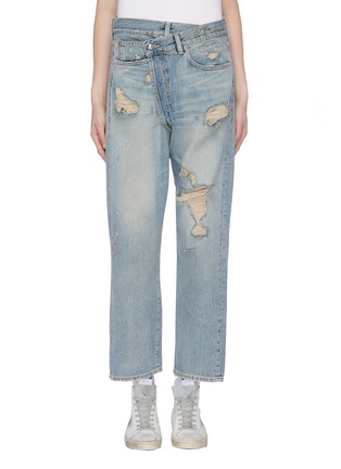 Main View - Click To Enlarge - R13 - 'Crossover' asymmetric waist jeans