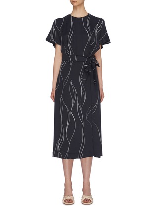 Main View - Click To Enlarge - EQUIPMENT - 'Chemelle' belted abstract line print satin dress