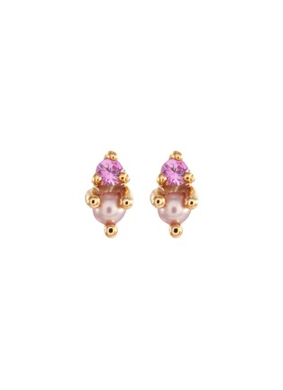 Main View - Click To Enlarge - SARAH & SEBASTIAN - 'Petite' sapphire pearl 9k yellow gold stud earrings
