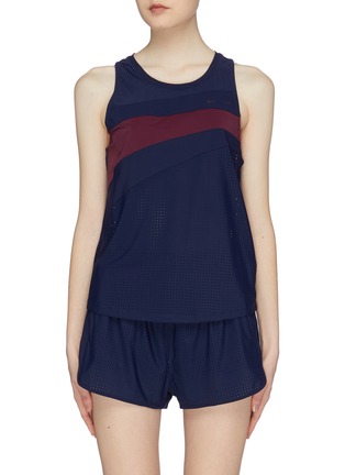 Main View - Click To Enlarge - THE UPSIDE - Colourblock perforated track tank top