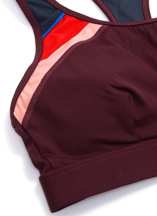 Detail View - Click To Enlarge - THE UPSIDE - 'Retro Anna' cutout back colourblock stripe sports bra