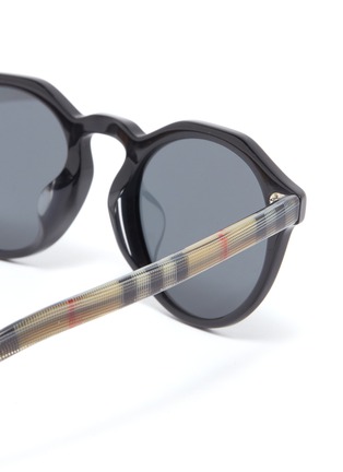 Detail View - Click To Enlarge - BURBERRY - Check temple acetate round sunglasses