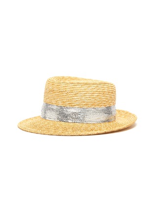 Main View - Click To Enlarge - MAISON MICHEL - 'Ed' metallic stripe wheat straw trilby hat