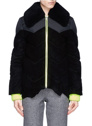 Main View - Click To Enlarge - ALEXANDER WANG - Neon cuff suede puffer jacket