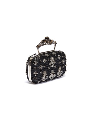 Detail View - Click To Enlarge - ALEXANDER MCQUEEN - Baroque embellished lace overlay leather clutch