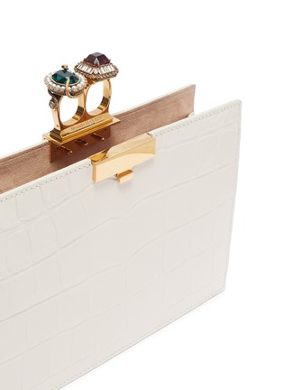 Detail View - Click To Enlarge - ALEXANDER MCQUEEN - Swarovski crystal croc embossed leather knuckle clutch