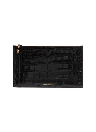Main View - Click To Enlarge - ALEXANDER MCQUEEN - Croc embossed patent leather pouch