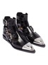 Detail View - Click To Enlarge - ALEXANDER MCQUEEN - Metallic toecap buckle cutout leather ankle boots