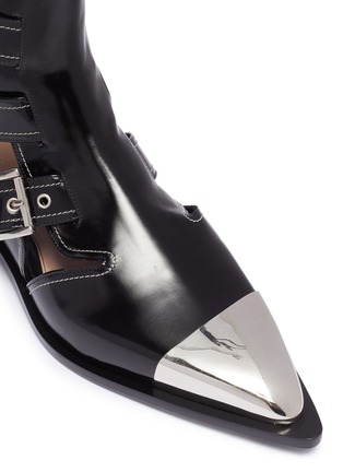 Detail View - Click To Enlarge - ALEXANDER MCQUEEN - Metallic toecap buckle cutout leather ankle boots