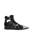 Main View - Click To Enlarge - ALEXANDER MCQUEEN - Metallic toecap buckle cutout leather ankle boots